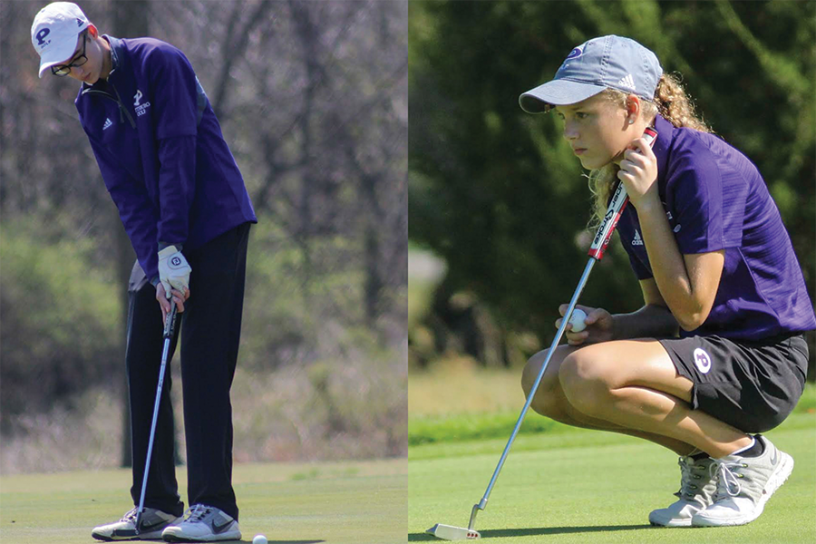 From left to right: sophomore Steve Maceli, freshman Sam Maceli, playing golf. 