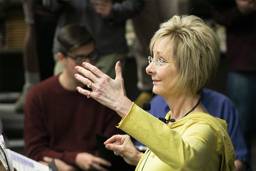 Vocal music director Susan Laushman accompanies and conducts during a Multigenerational Choir rehearsal. Laushman has been teaching music for 30 years. I knew right off the bat that I would be a music educator, Laushman said. I was accompanying as an elementary school student, if you can imagine that. I did not like college teaching at all. Once I settled into public school, I knew this was just the right place.