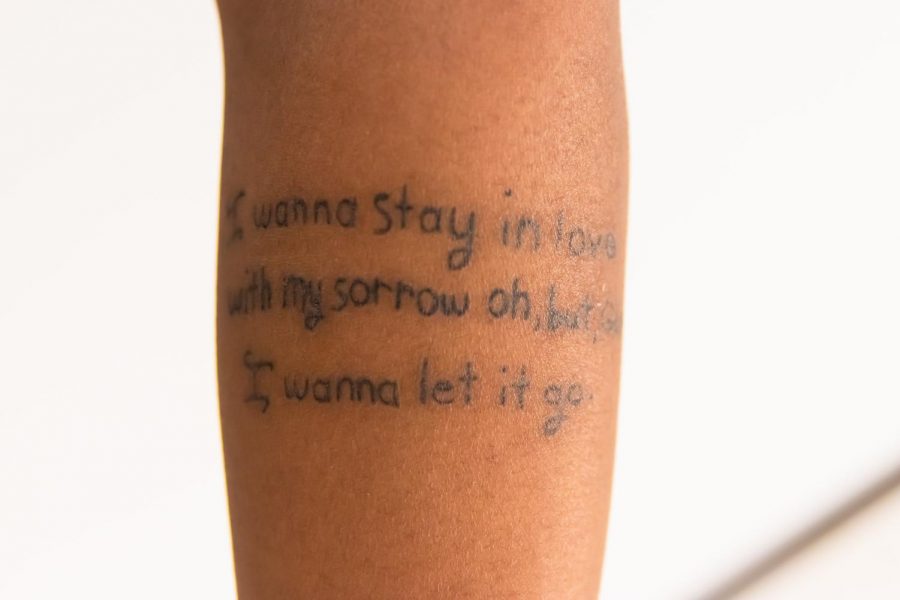 These lyrics, which Estes tattooed on her forearm, are from an Evanescence song called Lithium. 