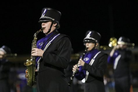 The marching band preforms during half time- Sept. 13