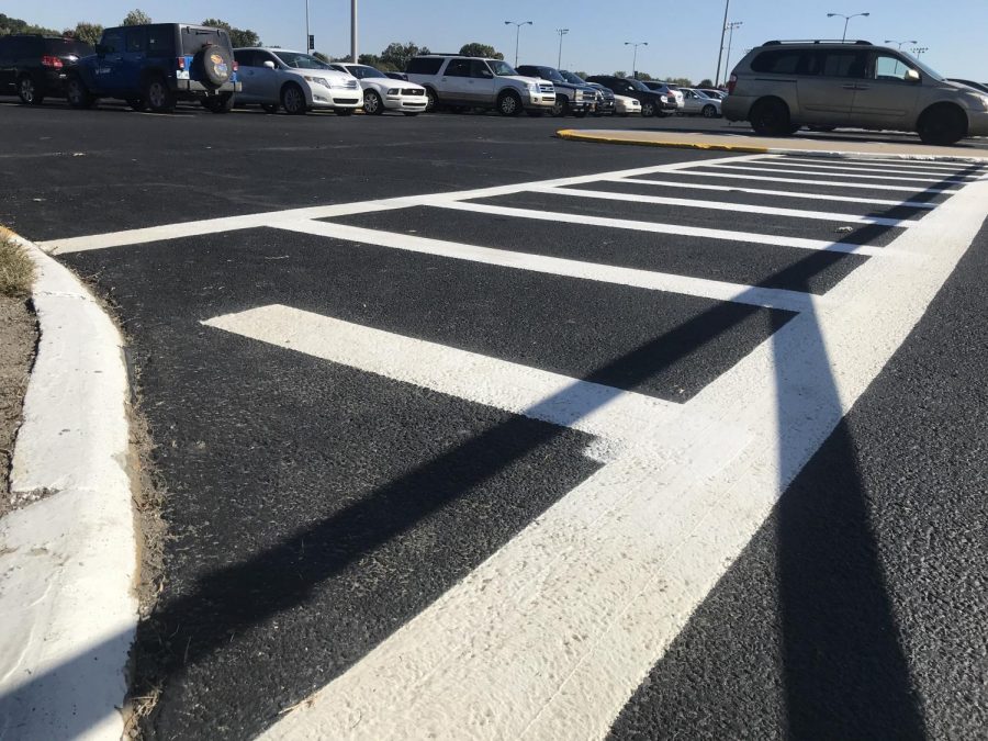 Parking stalls and crosswalks are now clearly marked after the paving process was completed. 