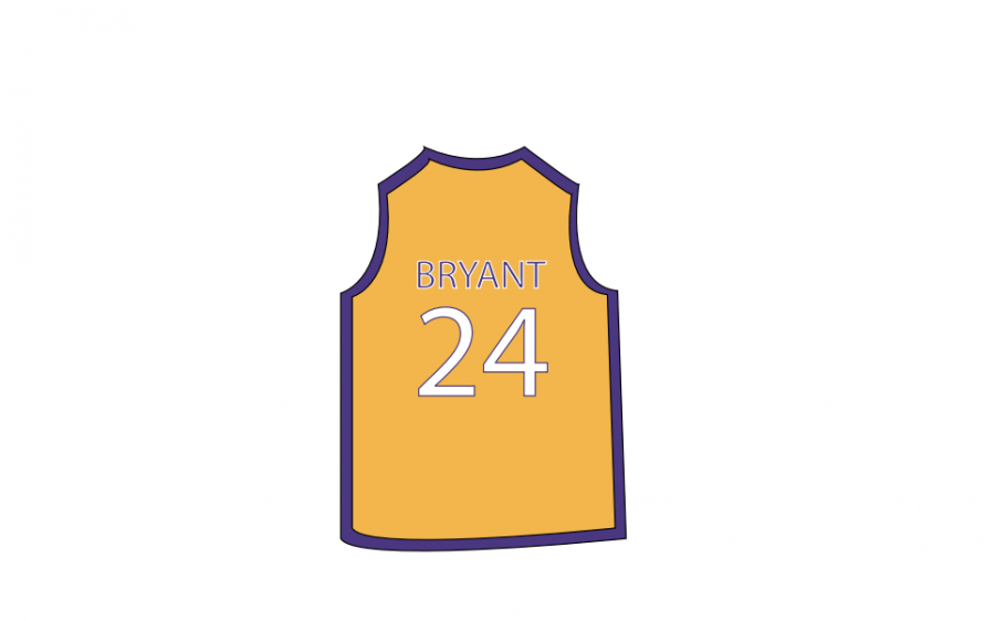 Above is Art of Kobe Bryants jersey by Mattie Vacca. Kobe played for the Lakers for over 20 years.