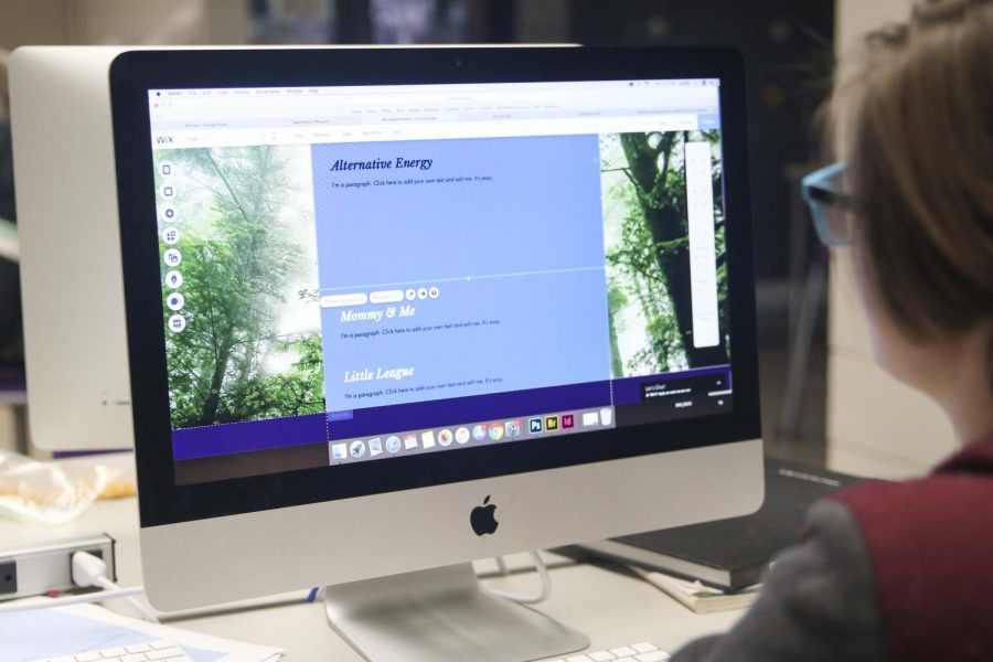 Angel-Lea Childers works on a webpage for the project for Sally Ricker's physics class.