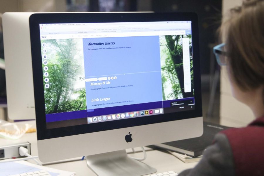 Angel-Lea Childers works on a webpage for the project for Sally Rickers physics class.