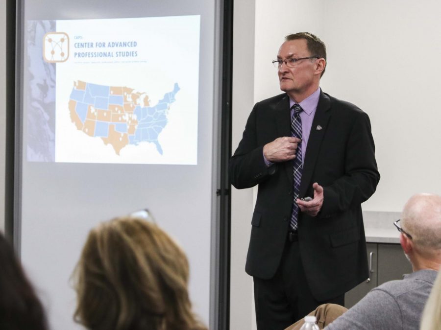 Dr. Brad Hanson, assistant superintendent, gave a presentation on a new educational program called Capitals Advanced Personal Studies, also known as CAPS, to local businesses in the community.