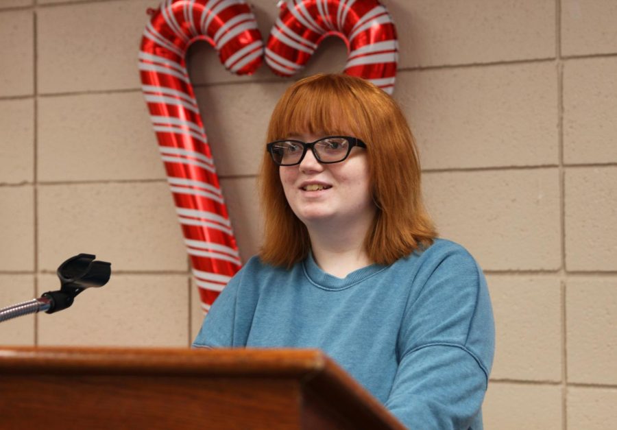 Senior Hannah Vanderpool practices her speech before presenting to the JAG judges on Zoom. Vanderpool was selected to compete at the national contest. 