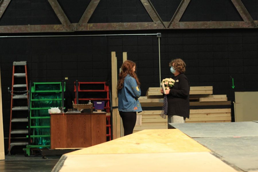 Students helping on the set of Macbeth.( Right to Left: Ben Shawn and Sophie Casper)