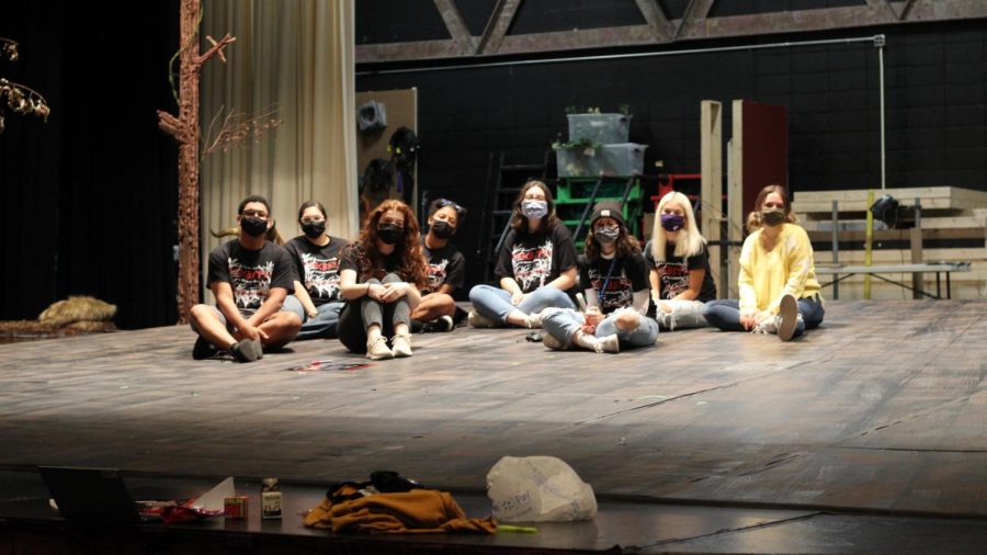 Rep Theater class on stage  for class. (Left to right: Will Williams, Ashley Singh, Sophie Casper, Aunyx Estes, Corin Cooper, Ella Rhuems, Mallory Womeldorff, and Kate Thueson)