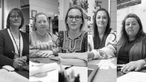 Five teachers at Pittsburg High School get their photo taken as they share their stories about the 2020-21 school year.