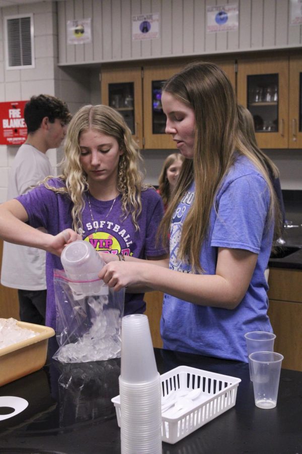 Megan Kells honors science ice cream lab. Kells has taught this lab for six year. Freshman Sophia Hertrich states, "My favorite part was that the ice cream was actually good."
