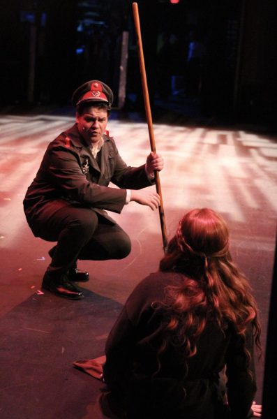 Junior Townes Sullivan and Senior Jocelyn Ouellette play Gleb Vaganov and Anya for the PHS spring show Anastasia. "I played Gleb, and my favorite part is the challenge it provided me," Sullivan said. "It is hard to play someone conflicted, and I enjoy a challenging character. I love being in PHS Theater. There are many factors why, but the highest and most important one is the people."